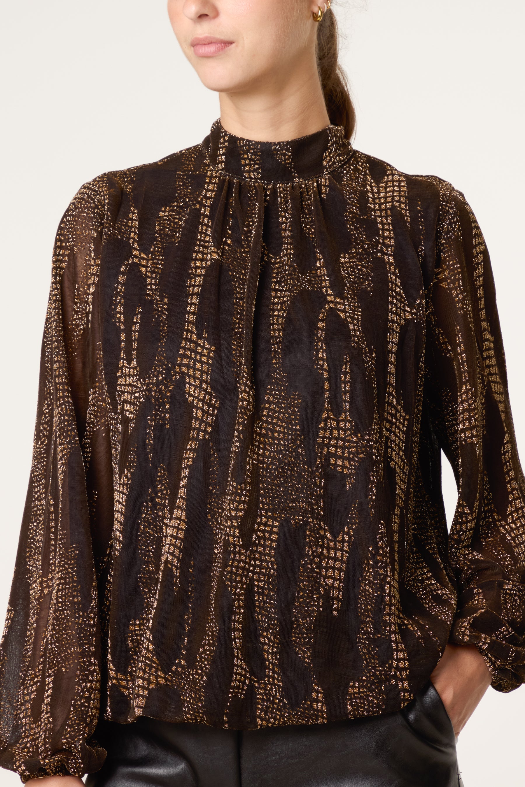 Snake High Neck Puff Ball Blouse