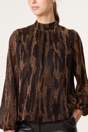 Snake High Neck Puff Ball Blouse