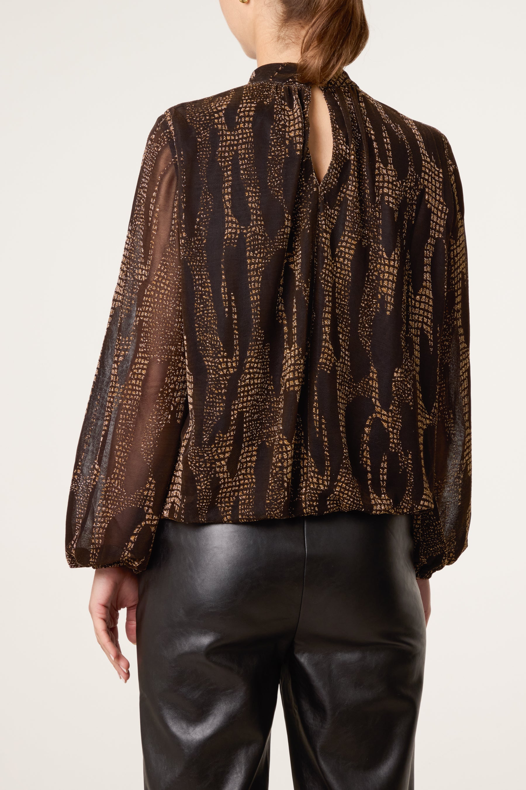 Snake High Neck Puff Ball Blouse