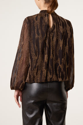 Snake High Neck Puff Ball Blouse