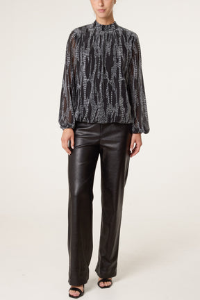 Snake High Neck Puff Ball Blouse