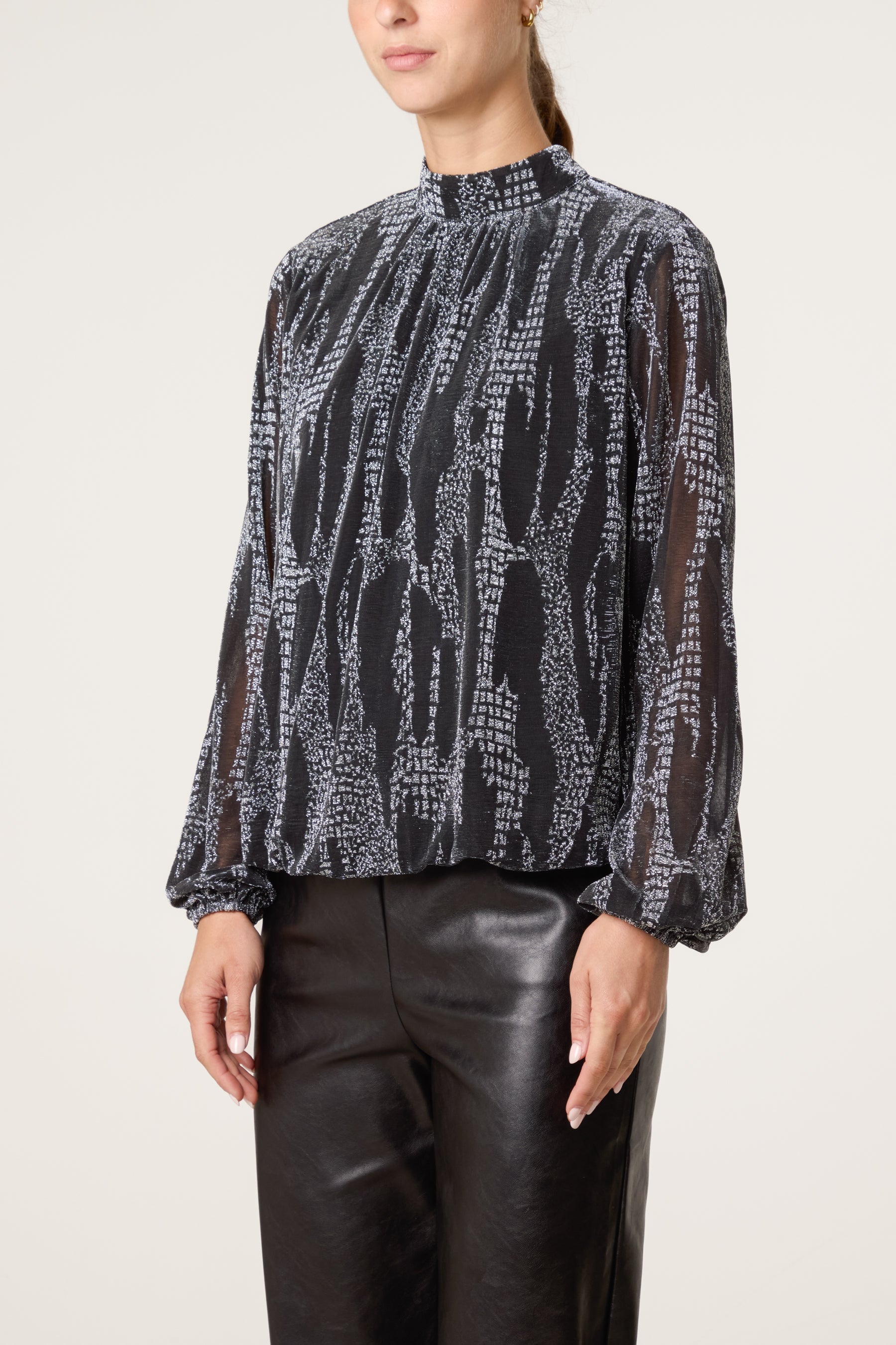 Snake High Neck Puff Ball Blouse