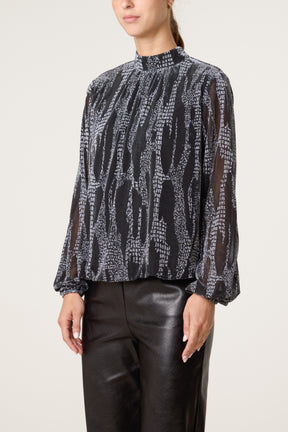 Snake High Neck Puff Ball Blouse