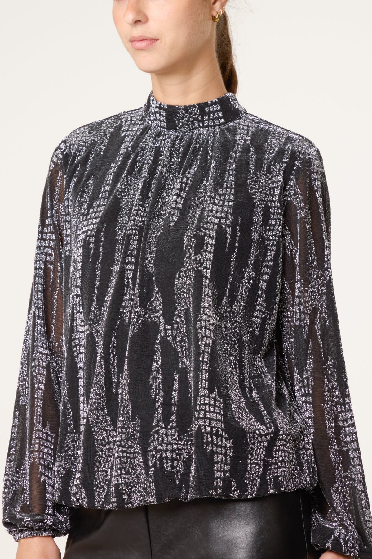 Snake High Neck Puff Ball Blouse