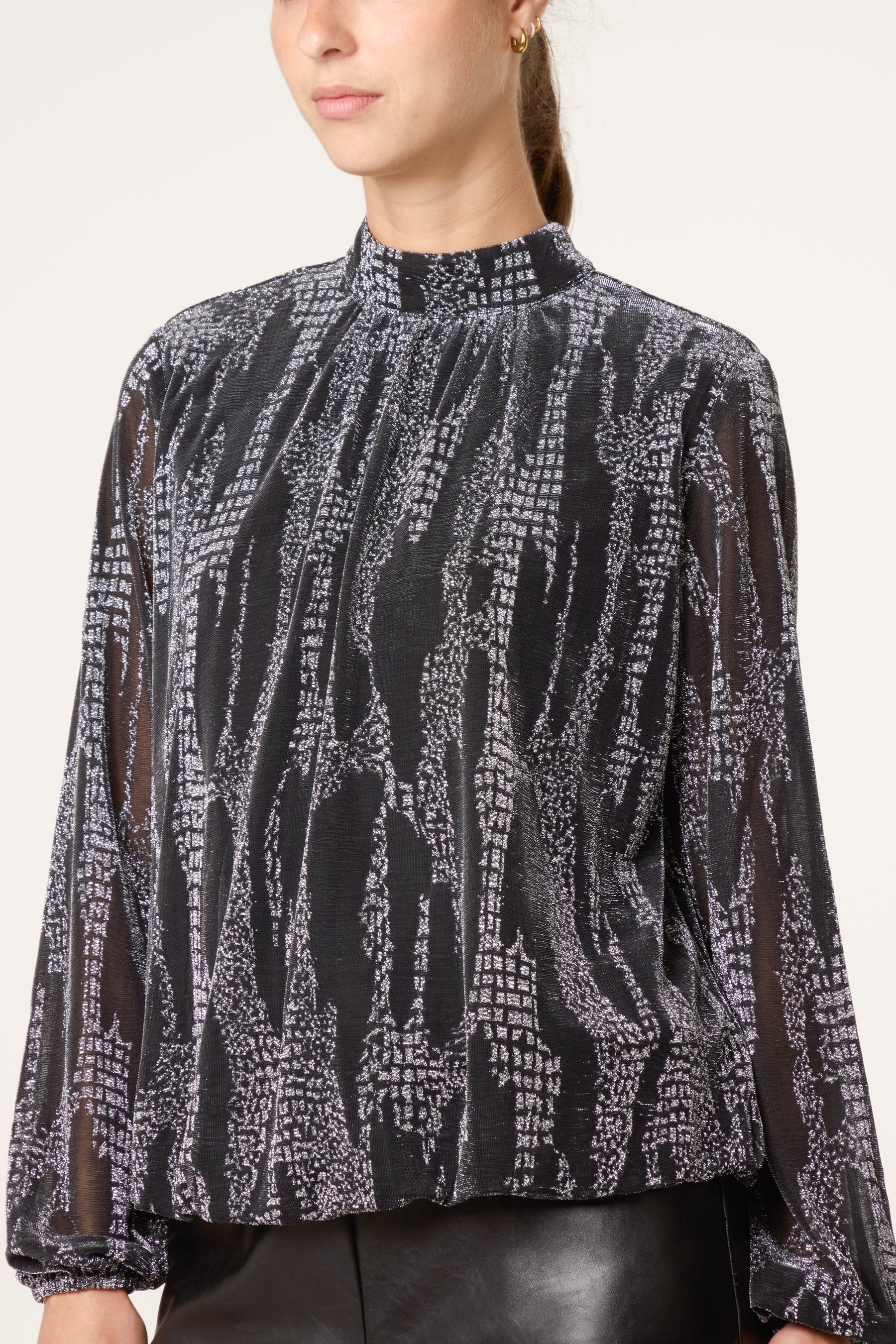 Snake High Neck Puff Ball Blouse
