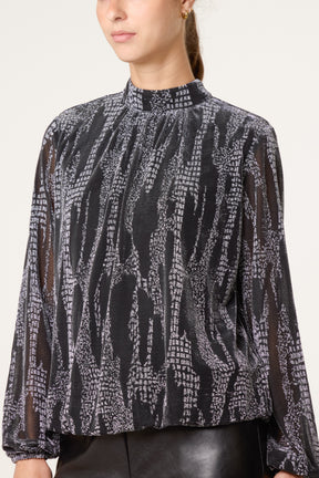 Snake High Neck Puff Ball Blouse