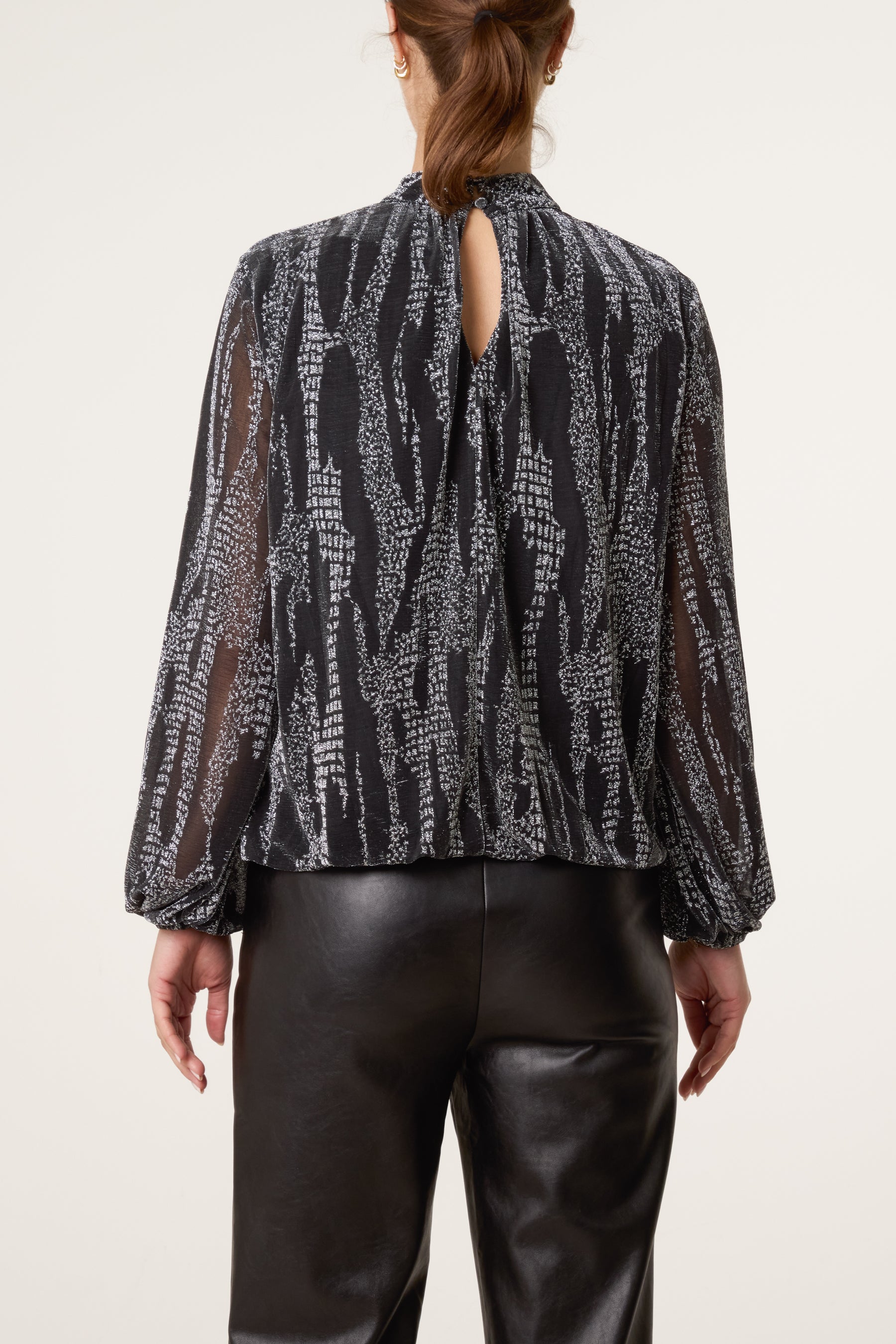 Snake High Neck Puff Ball Blouse