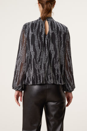 Snake High Neck Puff Ball Blouse