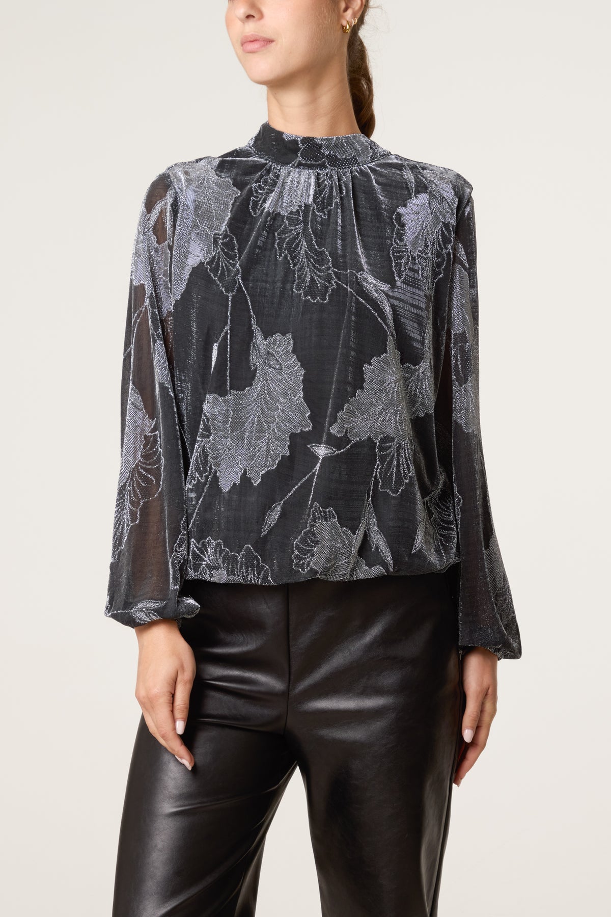 High Neck Puff Ball Blouse