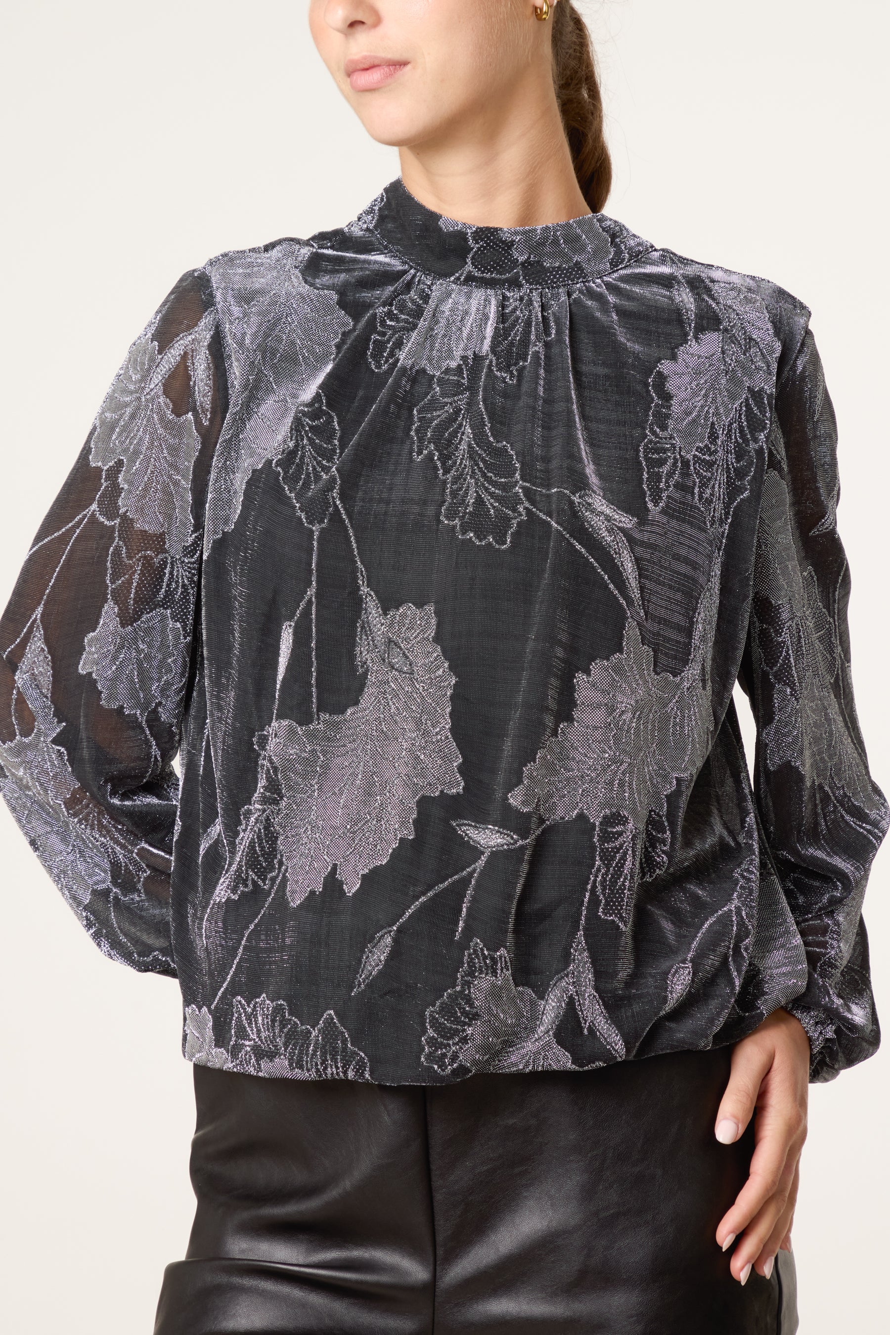 High Neck Puff Ball Blouse