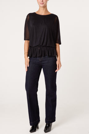Mesh Diamante Sparkle Batwing Top