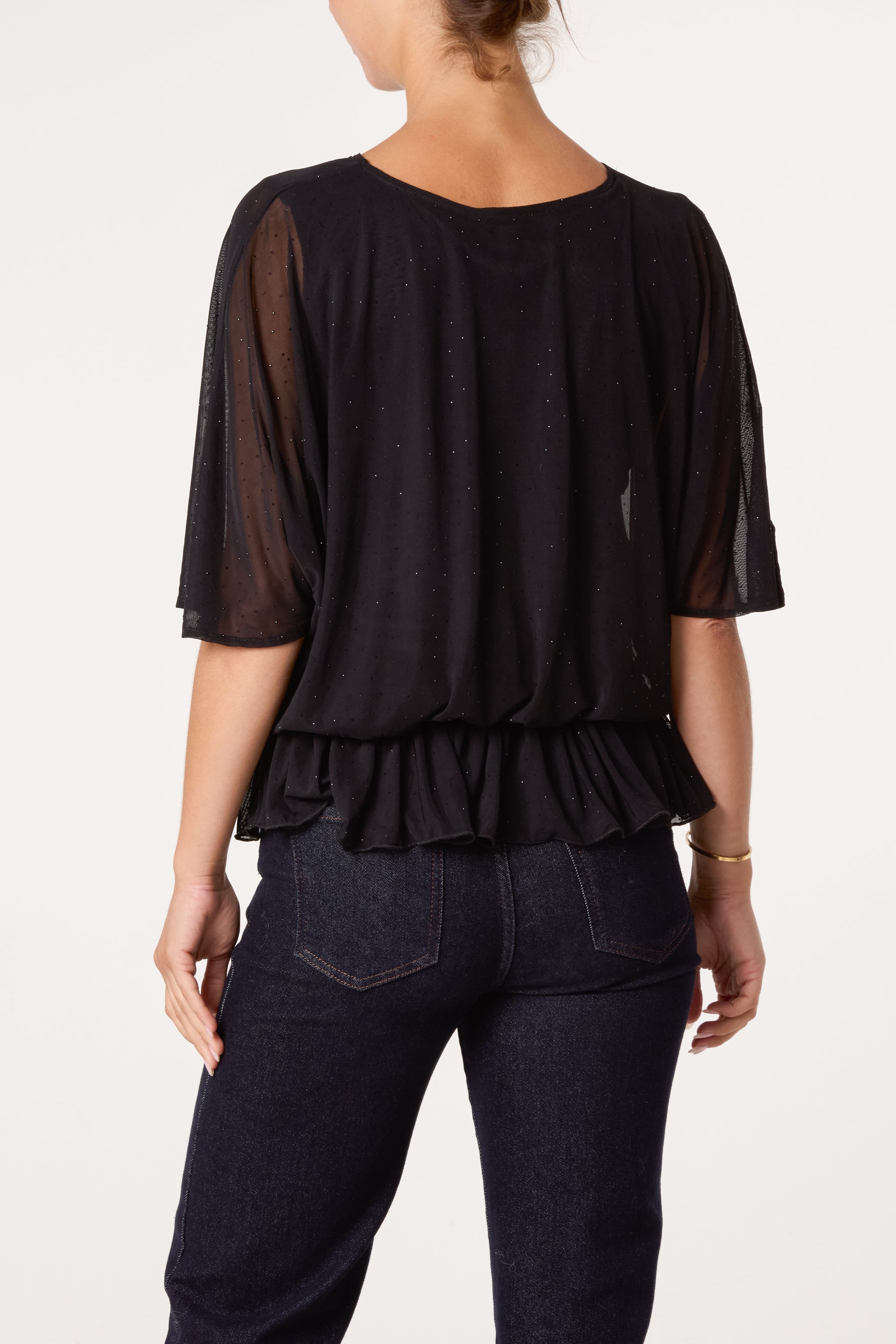 Mesh Diamante Sparkle Batwing Top