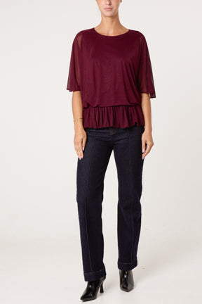 Mesh Diamante Sparkle Batwing Top