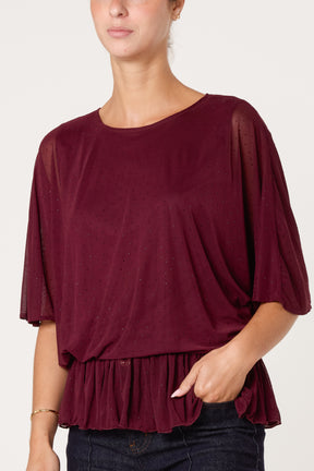 Mesh Diamante Sparkle Batwing Top