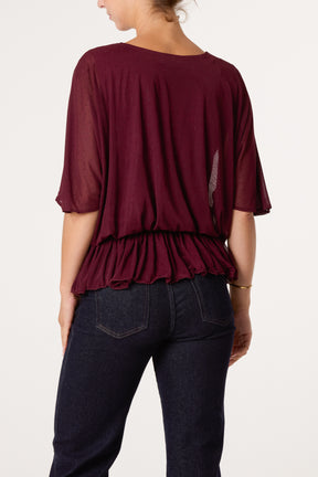 Mesh Diamante Sparkle Batwing Top