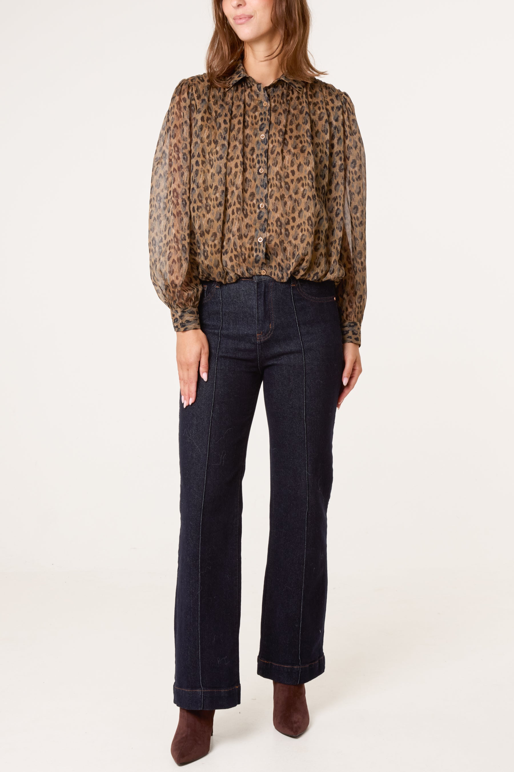 Leopard Button Through Puffball Blouse