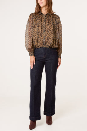 Leopard Button Through Puffball Blouse