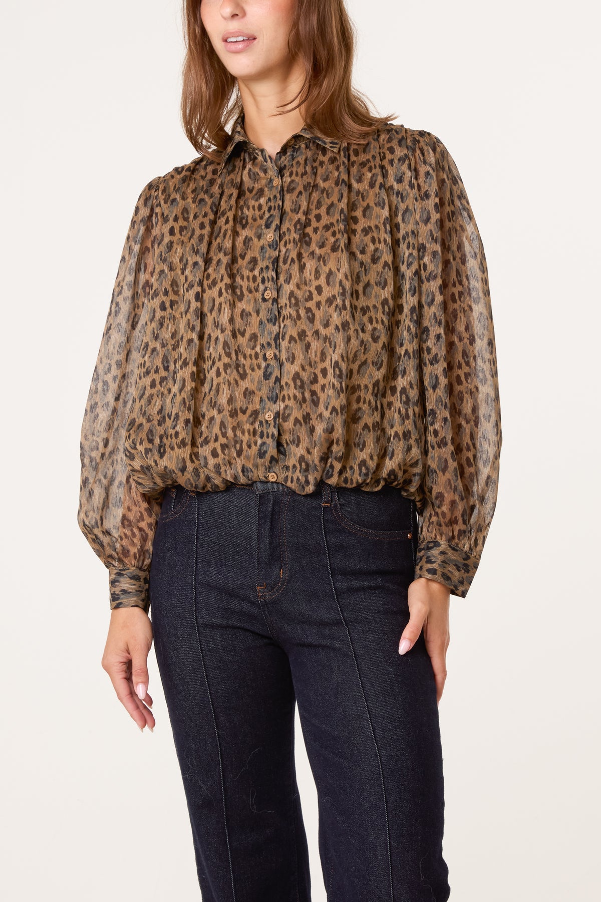 Leopard Button Through Puffball Blouse