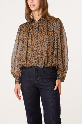 Leopard Button Through Puffball Blouse