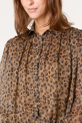 Leopard Button Through Puffball Blouse