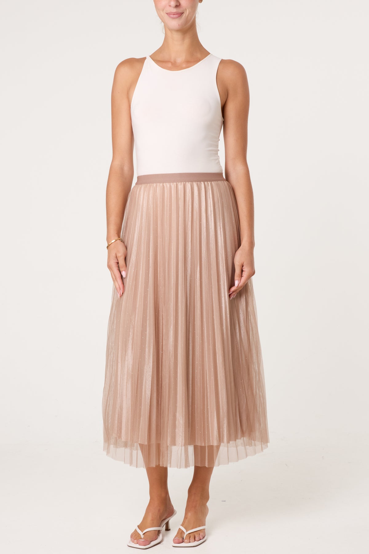 Diamante Embellished Mesh Midi Skirt
