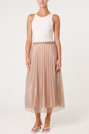 Diamante Embellished Mesh Midi Skirt