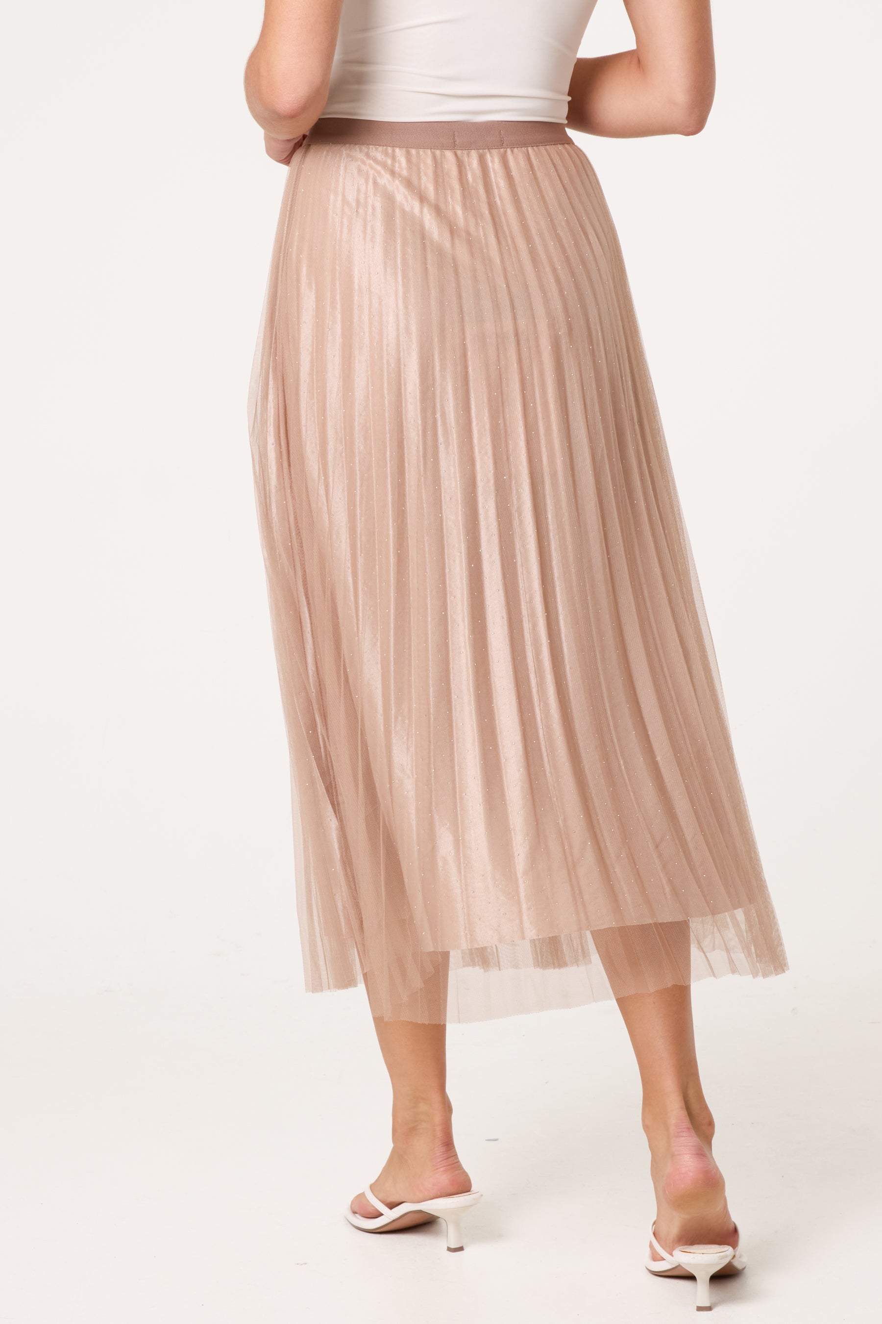 Diamante Embellished Mesh Midi Skirt