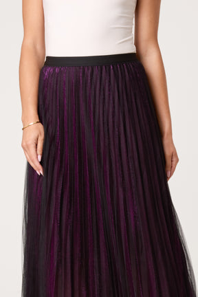 Metallic Chiffon Pleated Midi Skirt