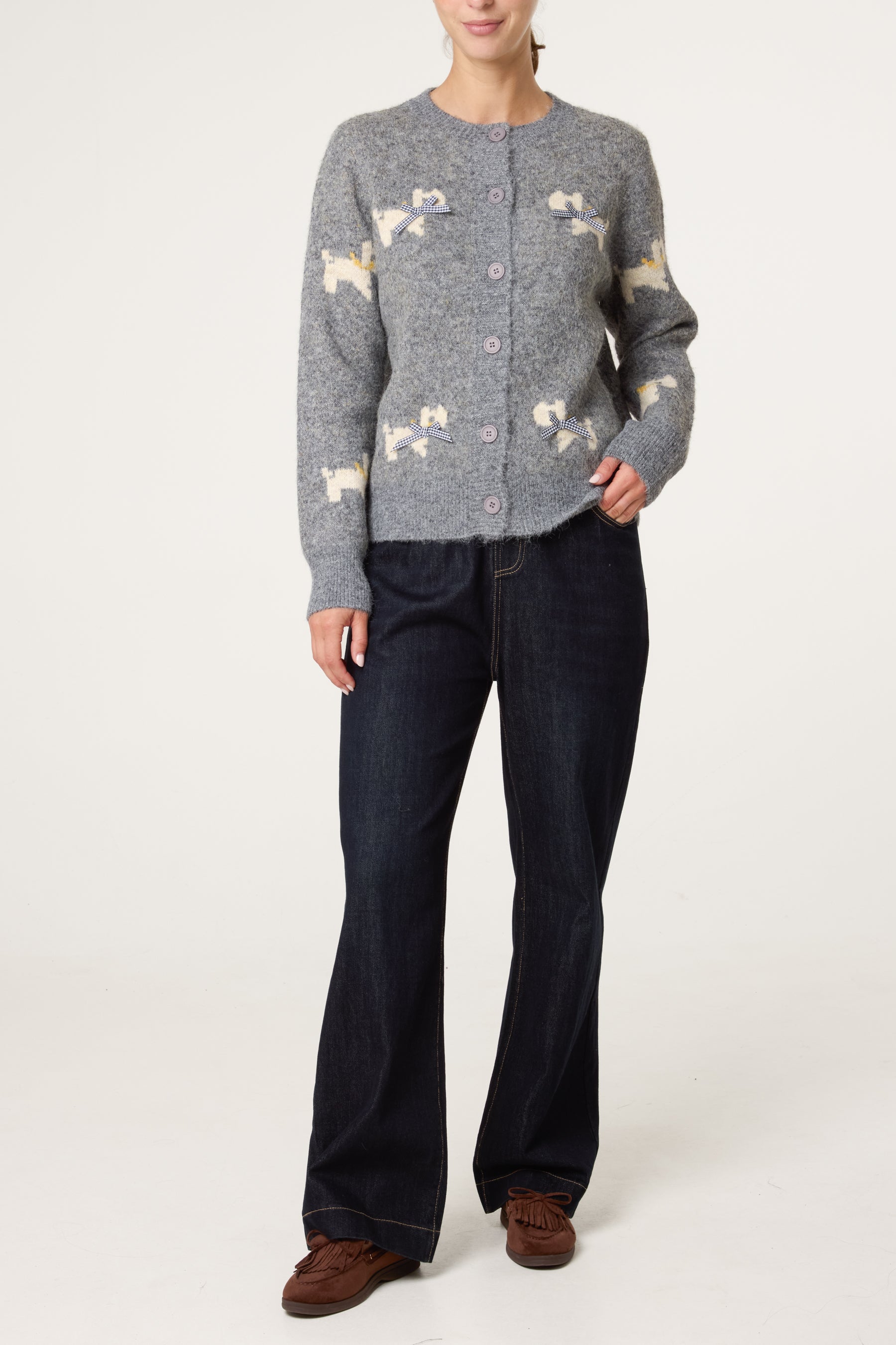 Button Through Knit Cardigan With Bow Details
