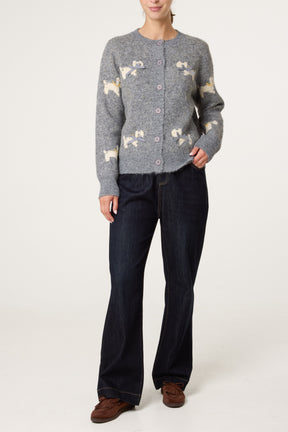 Button Through Knit Cardigan With Bow Details