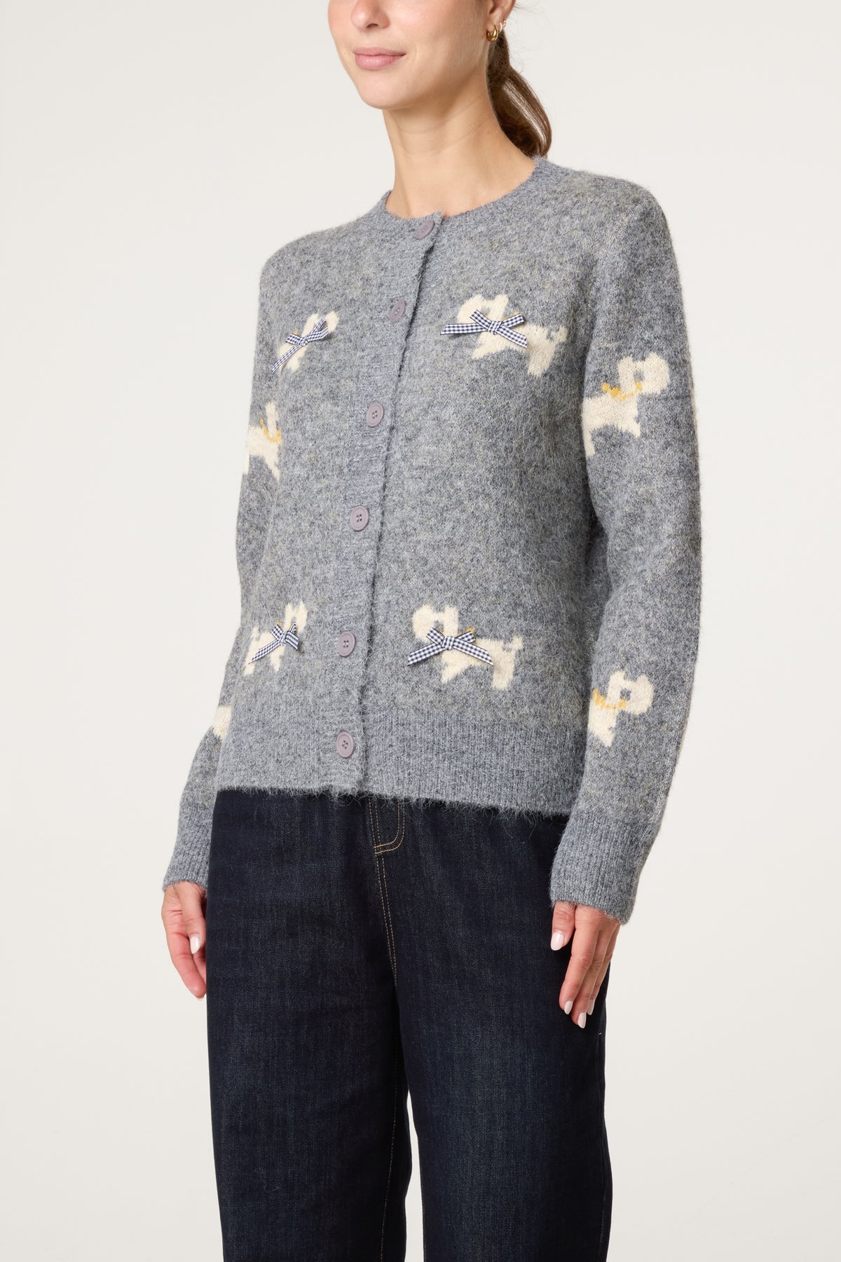 Button Through Knit Cardigan With Bow Details
