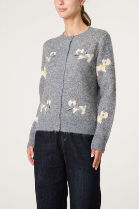 Button Through Knit Cardigan With Bow Details