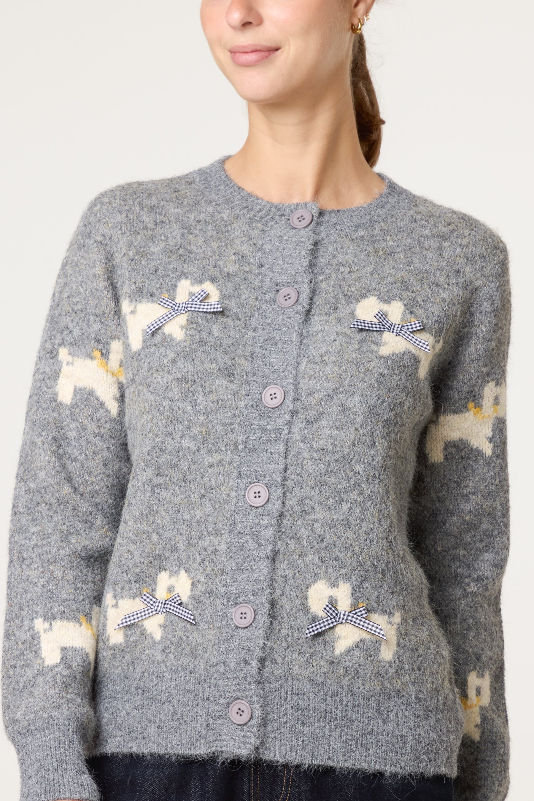 Button Through Knit Cardigan With Bow Details