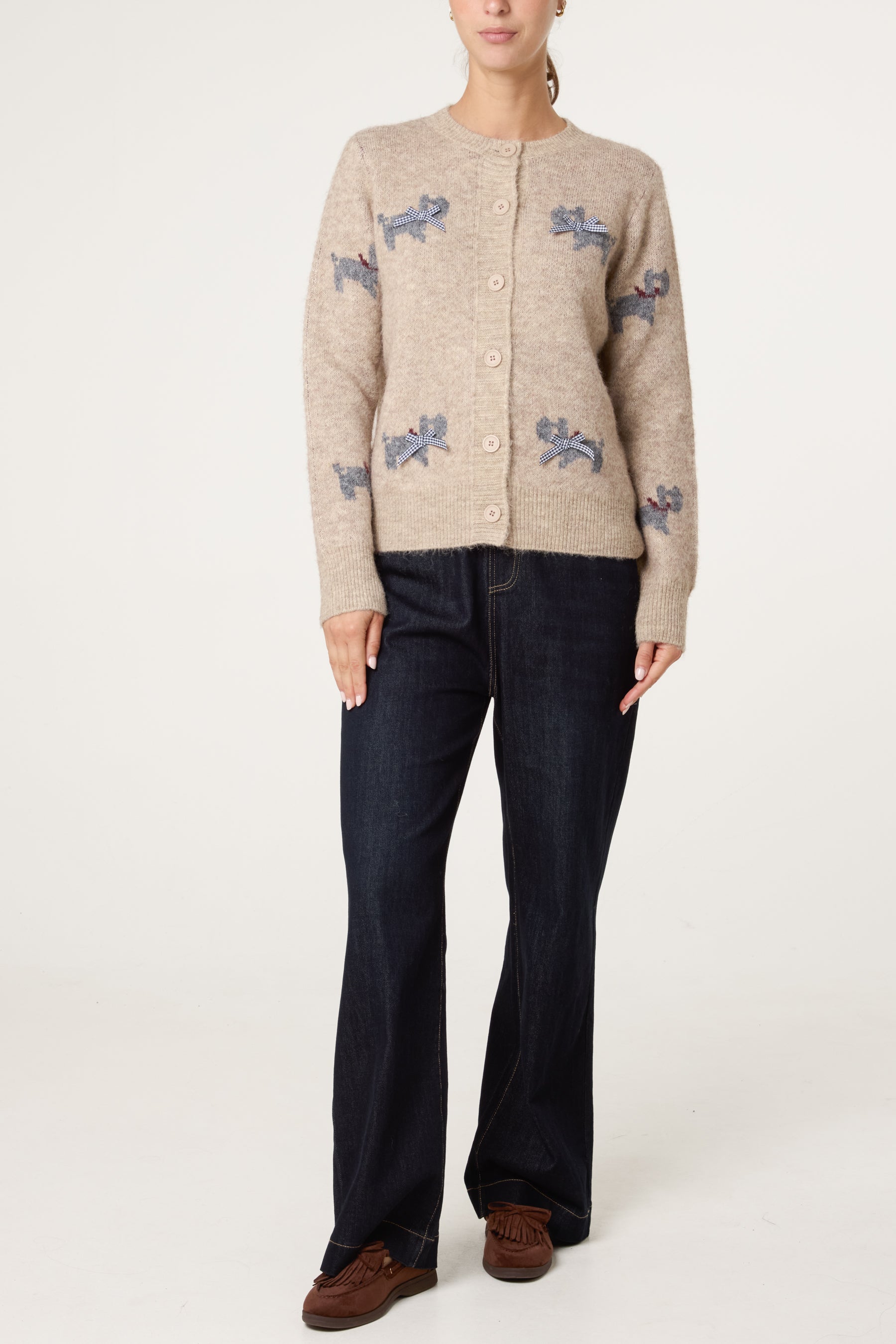 Button Through Knit Cardigan With Bow Details
