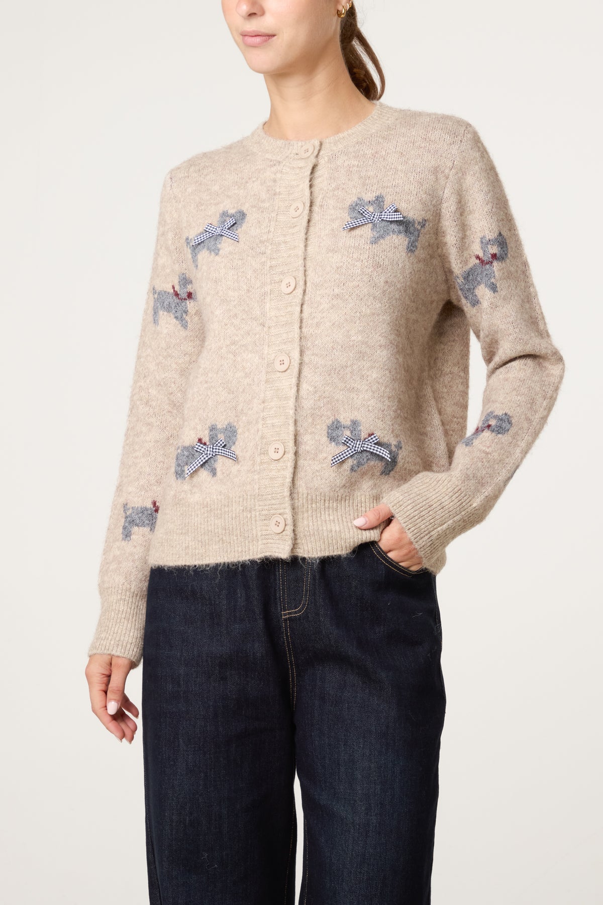 Button Through Knit Cardigan With Bow Details