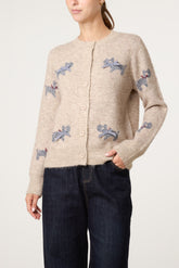 Button Through Knit Cardigan With Bow Details