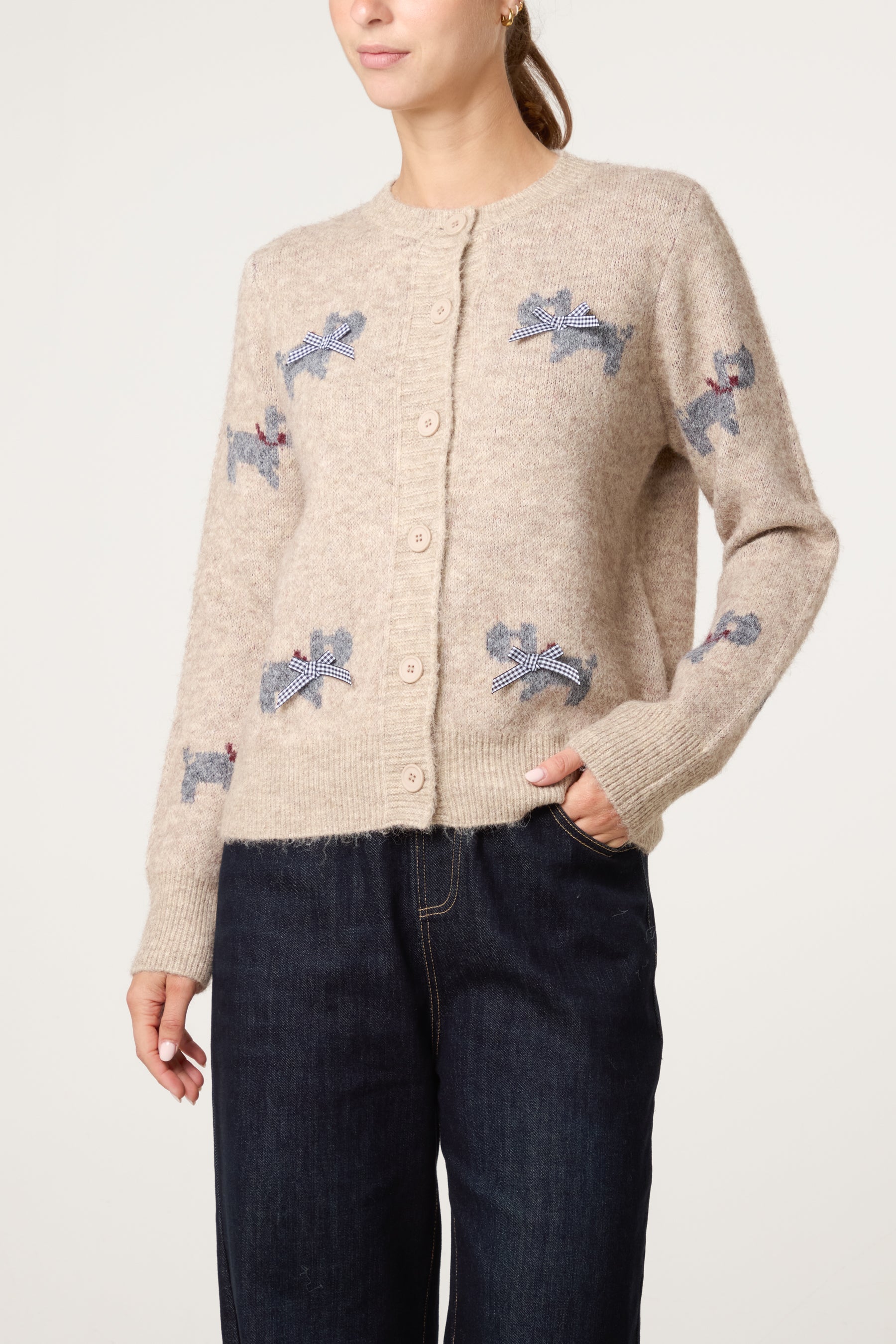 Button Through Knit Cardigan With Bow Details