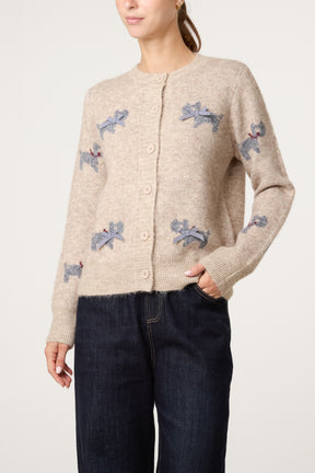Button Through Knit Cardigan With Bow Details