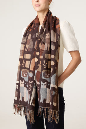 Modern Cat Print Scarf