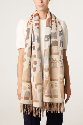 Modern Cat Print Scarf