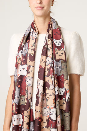 Cute Cats Illustration Print Scarf