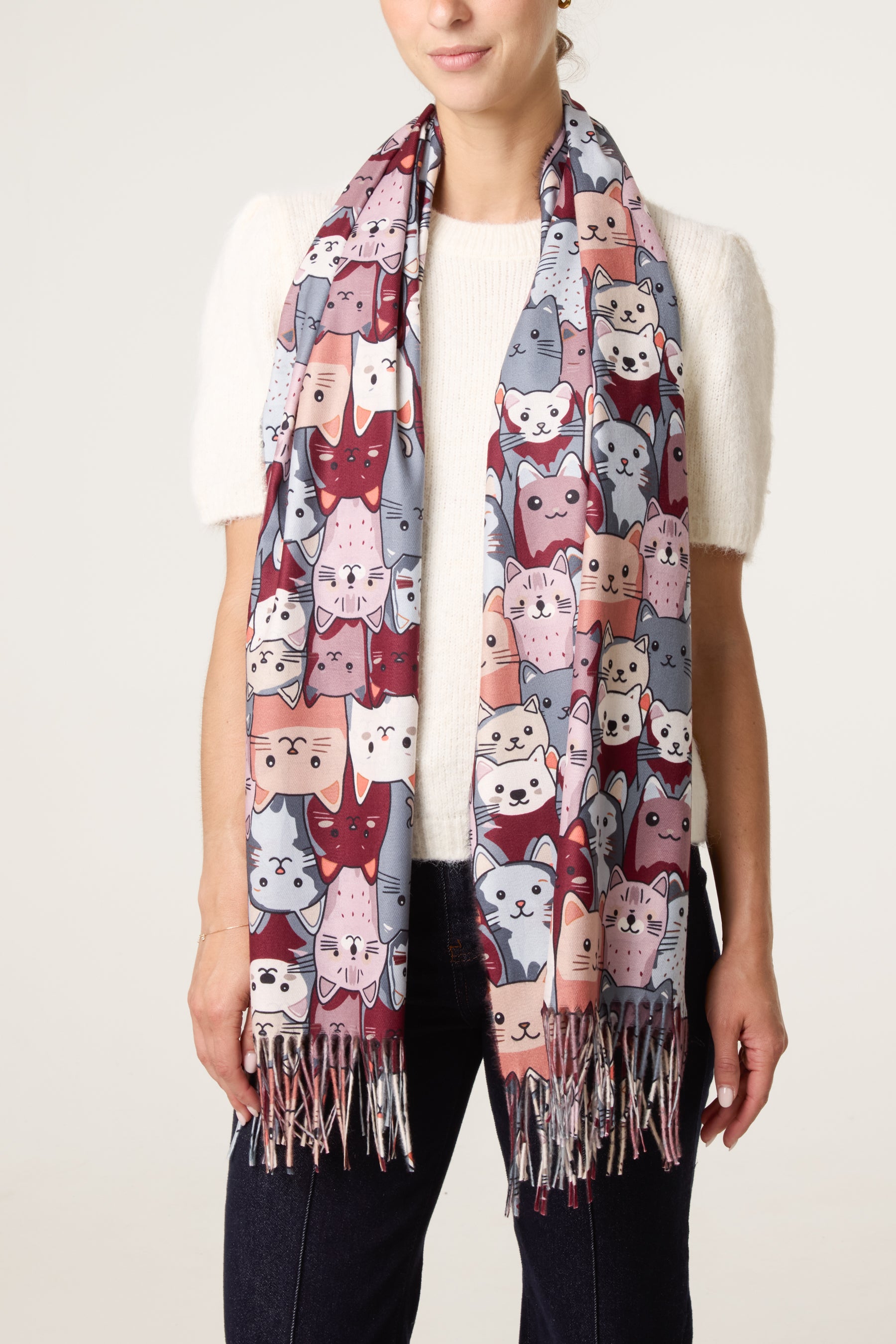 Cute Cats Illustration Print Scarf
