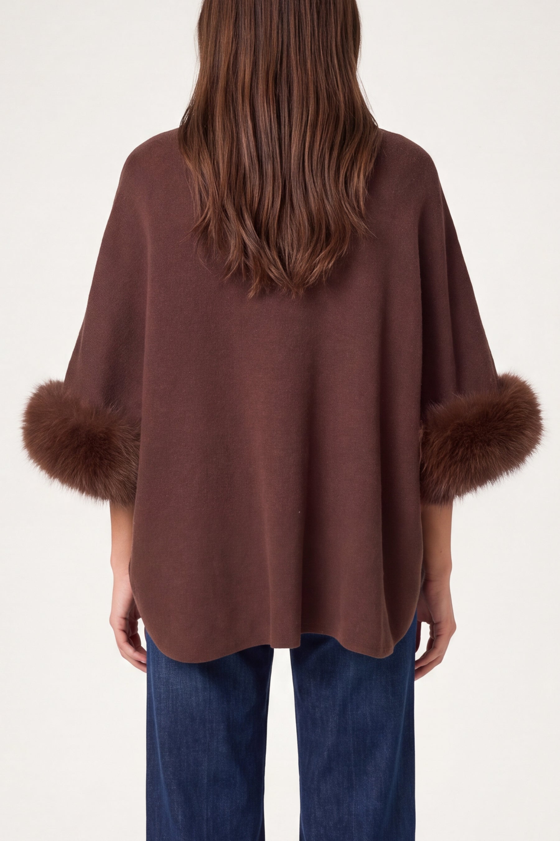 Fur Cuff Funnel Neck Poncho