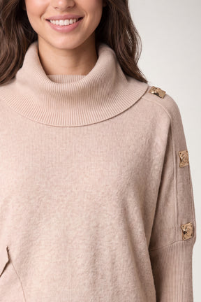 Square Hammered Button Cowl Neck Jumper