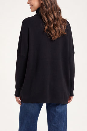 Square Hammered Button Cowl Neck Jumper