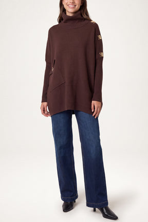 Square Hammered Button Cowl Neck Jumper