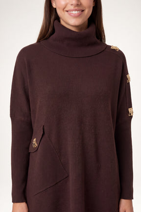Square Hammered Button Cowl Neck Jumper