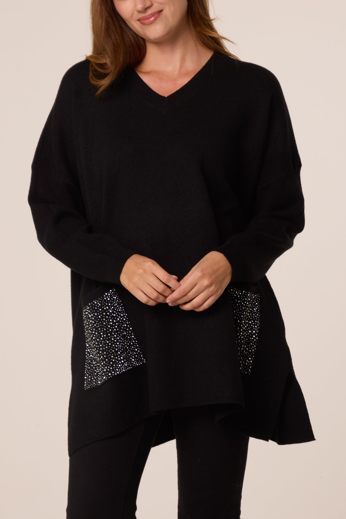 Embellished Diamante Front Pocket Jumper