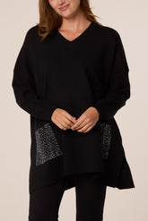 Embellished Diamante Front Pocket Jumper