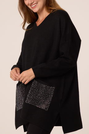 Embellished Diamante Front Pocket Jumper